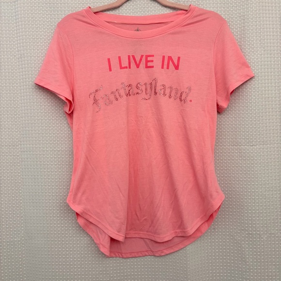 Disney Tops - Disney Parks bedazzled fantasy land pink shirt M